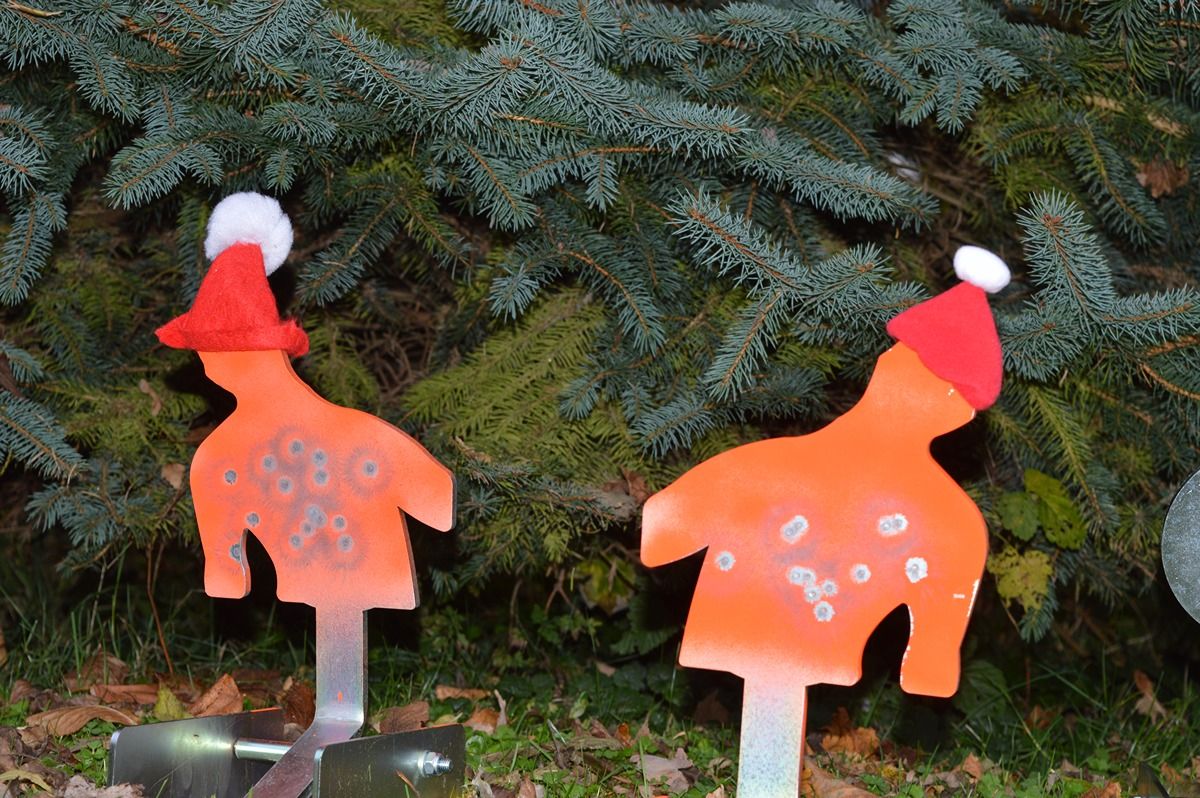 Targets with christmas hats on